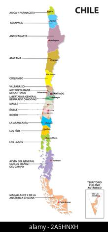 Politica e amministrativa di mappa della repubblica del Cile Illustrazione Vettoriale