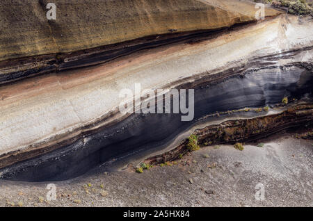 Mirador la Tarta , la torta, vulcanico texture con strati di basalto e pumis bianco da differenti Parco Nazionale del Teide Teide, Tenerife. Bella une Foto Stock