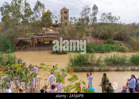 Qasr El Yahud, Jerico, Israele 02-26-2018: il battesimo sito del fiume Giordano Foto Stock