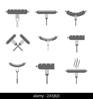 Forcella con icone di salsiccia Illustrazione Vettoriale