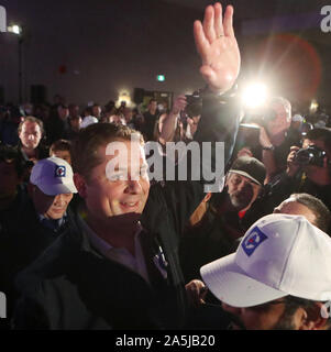 Richmond, Canada. Xxi oct, 2019. Conservatore canadese leader del Partito Andrew Scheer parla di costituenti in un rally a Richmond, British Columbia, 20 ottobre 2019 durante l ultimo giorno dell elezione federale di campagna elettorale. Il giorno delle elezioni è domani, 21 ottobre, 2019. Foto di Heinz Ruckemann/UPI Credito: UPI/Alamy Live News Foto Stock