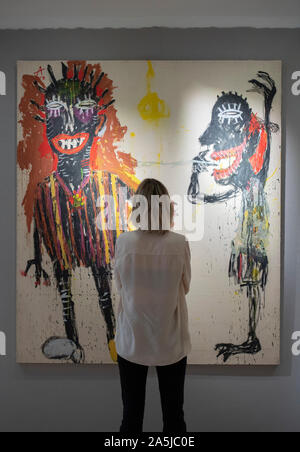 Bonhams, Londra, Regno Unito. Il 21 ottobre 2019. Islamici e indiani e di arte moderna e contemporanea e Centro Arte Orientale sulla vista in Bonhams prima della vendita su 22-23 ottobre. Immagine: Sabhan Adam (Siria, nato 1972), Untitled. €2,000-3,000. Credito: Malcolm Park/Alamy Live News. Foto Stock