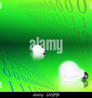 Lampadine e codice binario. Il rendering 3D Foto Stock