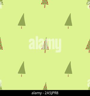 Un modello senza cuciture con doodle stile di alberi di Natale. Adatto come regalo. Sfondo colorato Illustrazione Vettoriale