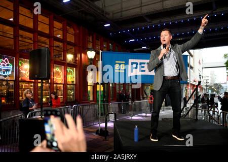 Elezioni presidenziali democratiche speranzoso di South Bend, Indiana Sindaco Pete Buttigieg detiene un rally in Philadelphia, PA. Foto Stock