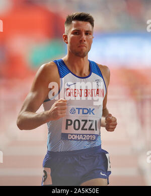 Gran Bretagna Andrew Pozzi dopo la concorrenza nel terzo calore di uomini di 110 metri a ostacoli. Foto Stock