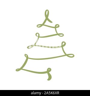 Vector stilizzata, scarabocchiati albero di Natale logo verde. Xmas elemento di design per il biglietto di auguri, banner, poster Illustrazione Vettoriale