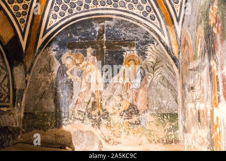 Distomo, Grecia. La discesa dalla Croce affresco nella cripta Hosios Loukas, uno storico monastero murata Foto Stock