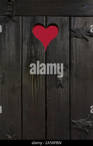 In legno antico piccola porta con taglio fuori centro Foto Stock