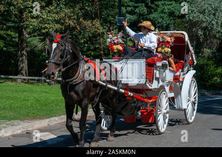 Uno dei molti cavallo & Carriages lavoro in Central Park di New York. Foto Stock