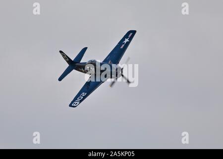 Grumman Bearcat F8F (G-RUMM) airborne al Flying Legends su airshow xiv Luglio 2019 Foto Stock