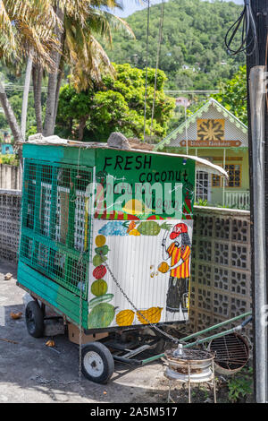 Saint Vincent e Grenadine,l'acqua di cocco carrello nella Admiralty Bay, Bequia Foto Stock