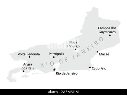 Stato di Rio de Janeiro mappa città Illustrazione Vettoriale