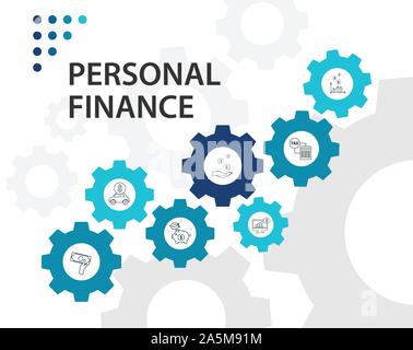 Personal Finance Infographics disegno vettoriale. Concetto Timeline includono reddito personale prestito personale, il pensionamento pagamento icone. Può essere utilizzato per il report Illustrazione Vettoriale