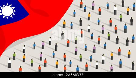 Indipendenza di Taiwan celebrazione dell anniversario e l'unità. Il popolo di Taiwan folla gruppo di persone in piedi per protestare insieme stanno raccogliendo in Illustrazione Vettoriale