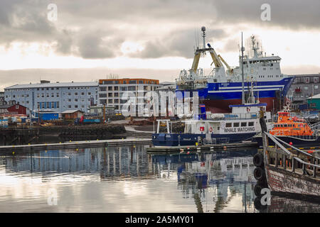 Vista sul porto vecchio di Reykjavík, Islanda Foto Stock