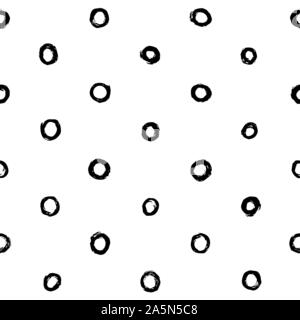 Disegnata a mano cerchi o anelli seamless pattern in bianco e nero. Perfetto per avvolgere carta, tessile, tessuto e sfondi. Vector polka dot pattern. Illustrazione Vettoriale