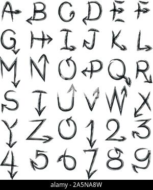 L'inchiostro disegnata a mano font freccia Illustrazione Vettoriale