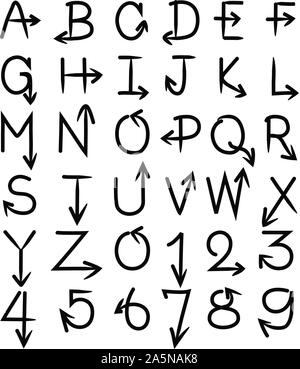 Spazzola disegnati a mano font freccia Illustrazione Vettoriale