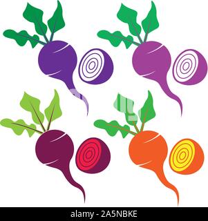 Segno di barbabietole icona set di viola, rosa, rosso e giallo, tracciato di vettore Illustrazione Vettoriale