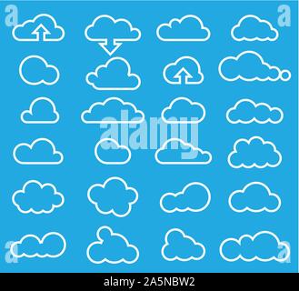 Nuvole icon set, vettore di linea Illustrazione Vettoriale