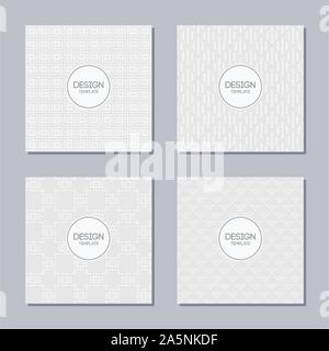 Set di 4 coperchi creative con abstract disegno geometrico. Applicabile per poster, cartelloni, coperture, volantini. Vettore di bianco e grigio sfondi. Illustrazione Vettoriale