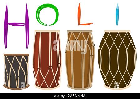 Illustrazione sul tema colorato grande impostare diversi tipi di tamburi audio, tambour varie dimensioni. Modello di tamburo costituito da accessorio di raccolta tambour orche Illustrazione Vettoriale