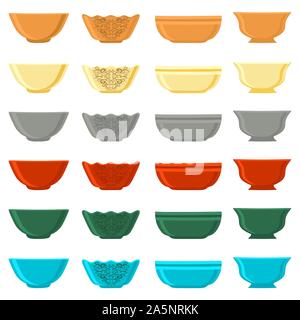 Illustrazione sul tema grande set di colori diversi tipi ciotola, placche vuote di varie dimensioni. Ciotola disegno costituito da collezione piastra vuota per organici h Illustrazione Vettoriale