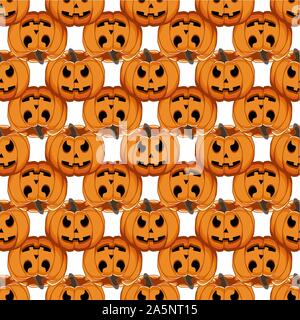 Illustrazione sul tema grande disegno colorato Halloween, seamless arancione zucca. Seamless disegno consistente di zucca raccolta, accessorio a Hallowee Illustrazione Vettoriale