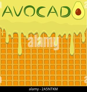 Illustrazione sul tema la caduta di runny avocado a gocciolamento waffle zuccherino cookie. Avocado disegno costituito da farina di gocciolamento per organici sano waffle cookies. Illustrazione Vettoriale