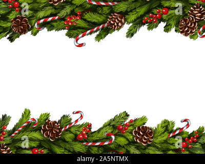 Ghirlanda di Natale, decorativi ornamento di Natale, arte illustrazione dipinto con acquerelli isolati su sfondo bianco. Foto Stock