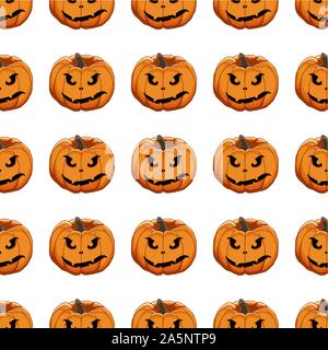 Illustrazione sul tema grande disegno colorato Halloween, seamless arancione zucca. Seamless disegno consistente di zucca raccolta, accessorio a Hallowee Illustrazione Vettoriale