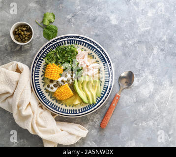 Ajiaco Colombiano. zuppa di patata comune in Colombia, a Cuba e in Perù. America Latina Foto Stock