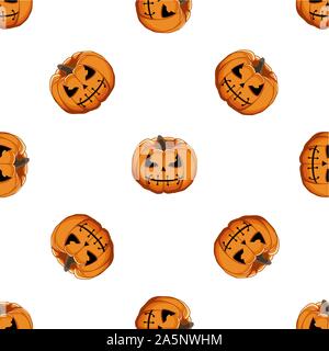 Illustrazione sul tema grande disegno colorato Halloween, seamless arancione zucca. Seamless disegno consistente di zucca raccolta, accessorio a Hallowee Illustrazione Vettoriale