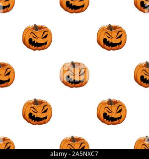 Illustrazione sul tema grande disegno colorato Halloween, seamless arancione zucca. Seamless disegno consistente di zucca raccolta, accessorio a Hallowee Illustrazione Vettoriale