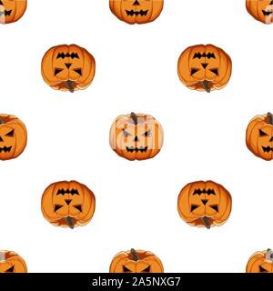 Illustrazione sul tema grande disegno colorato Halloween, seamless arancione zucca. Seamless disegno consistente di zucca raccolta, accessorio a Hallowee Illustrazione Vettoriale