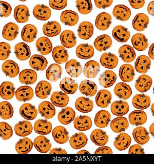 Illustrazione sul tema grande disegno colorato Halloween, seamless arancione zucca. Seamless disegno consistente di zucca raccolta, accessorio a Hallowee Illustrazione Vettoriale