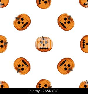 Illustrazione sul tema grande disegno colorato Halloween, seamless arancione zucca. Seamless disegno consistente di zucca raccolta, accessorio a Hallowee Illustrazione Vettoriale