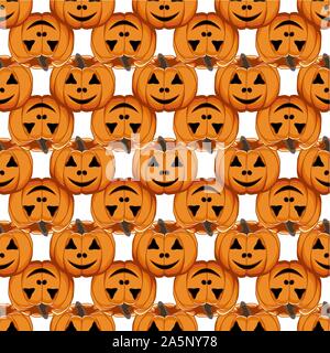 Illustrazione sul tema grande disegno colorato Halloween, seamless arancione zucca. Seamless disegno consistente di zucca raccolta, accessorio a Hallowee Illustrazione Vettoriale