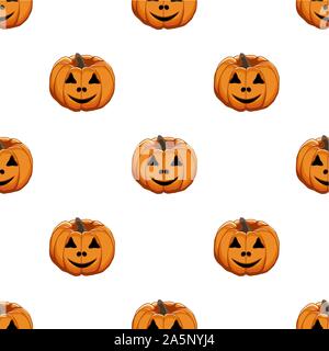 Illustrazione sul tema grande disegno colorato Halloween, seamless arancione zucca. Seamless disegno consistente di zucca raccolta, accessorio a Hallowee Illustrazione Vettoriale