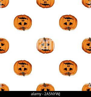 Illustrazione sul tema grande disegno colorato Halloween, seamless arancione zucca. Seamless disegno consistente di zucca raccolta, accessorio a Hallowee Illustrazione Vettoriale