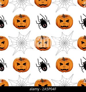 Illustrazione sul tema grande disegno colorato Halloween, seamless arancione zucca. Seamless disegno consistente di zucca raccolta, accessorio a Hallowee Illustrazione Vettoriale