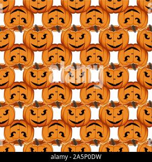 Illustrazione sul tema grande disegno colorato Halloween, seamless arancione zucca. Seamless disegno consistente di zucca raccolta, accessorio a Hallowee Illustrazione Vettoriale