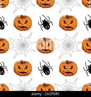 Illustrazione sul tema grande disegno colorato Halloween, seamless arancione zucca. Seamless disegno consistente di zucca raccolta, accessorio a Hallowee Illustrazione Vettoriale