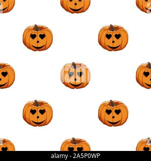 Illustrazione sul tema grande disegno colorato Halloween, seamless arancione zucca. Seamless disegno consistente di zucca raccolta, accessorio a Hallowee Illustrazione Vettoriale
