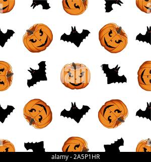 Illustrazione sul tema grande disegno colorato Halloween, seamless arancione zucca. Seamless disegno consistente di zucca raccolta, accessorio a Hallowee Illustrazione Vettoriale