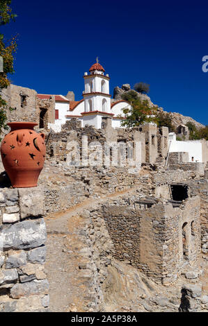 Agia Zoni Chiesa, Mikro Horio, Tilos, isole Dodecanesi, Egeo Meridionale, Grecia. Foto Stock