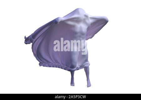 White Boy Ghost figura coperto con un foglio di copertura su sfondo bianco. Halloween 3d illustrazione Foto Stock