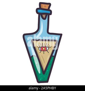 Cartoon illustrazione con la strega del triangolo di veleno bottiglia su sfondo trasparente.festa di Halloween di elementi di decorazione. Arte vettoriale. Illustrazione Vettoriale