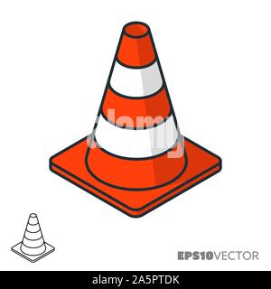 Cono stradale icona isometrica, contorno e riempito di simboli di costruzione. Il concetto di sicurezza illustrazione vettoriale. Illustrazione Vettoriale